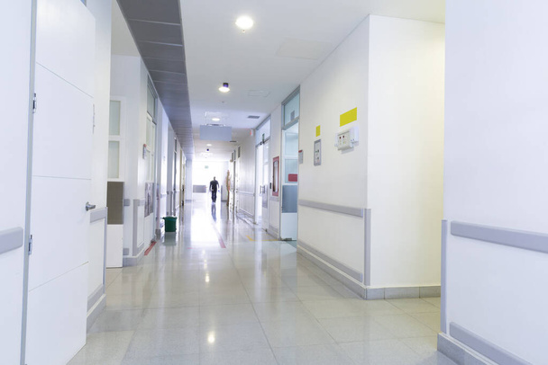 Corridor interior inside a modern hospital, clean and tidy - Fotoğraf, Görsel