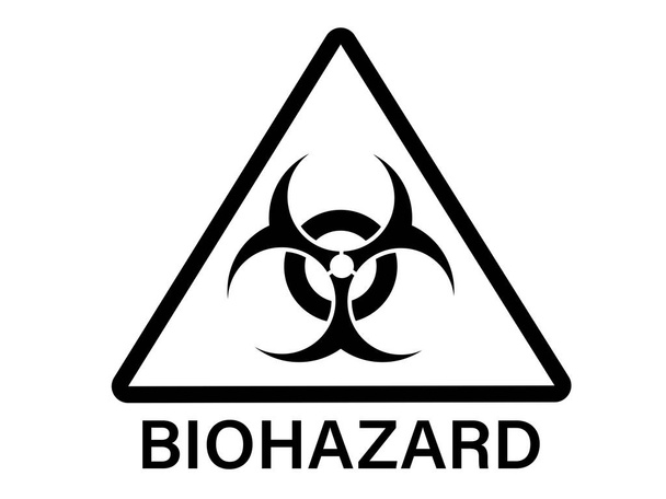 Black triangle biohazard warning sign isolated on a white background with text - Photo, Image
