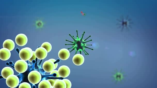 coronavirus e Antibody, anticorpi uccidono i virus, macrofagi e virus, sfondo video medico - Filmati, video