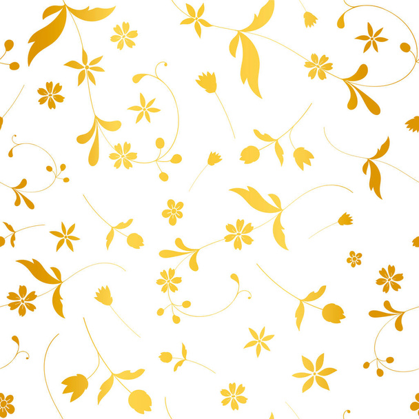 Seamless Vector Pattern with tiny flowers and a golden background for stationery, decoration, print - Vecteur, image
