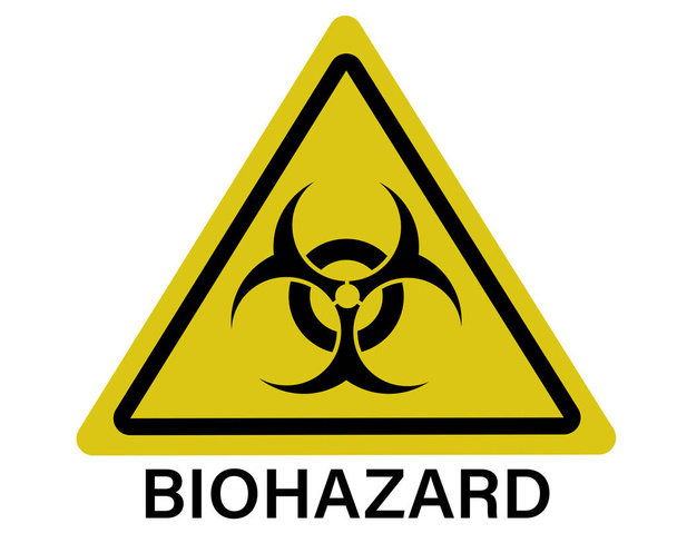 Žlutý trojúhelník biohazard varovné znamení izolované na bílém pozadí s textem - Fotografie, Obrázek