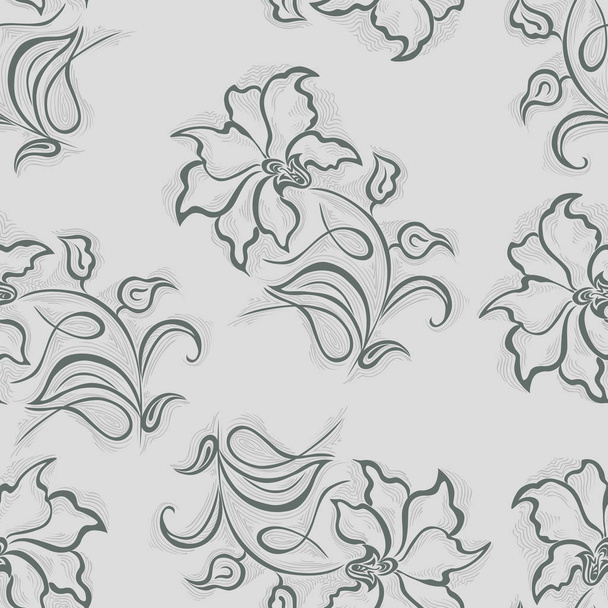 Seamless pattern flowers of a fabric or surface , with decorative floral elements, design motifs for in several art textiles, wallpaper, materials, paper on grey background - Vector, imagen