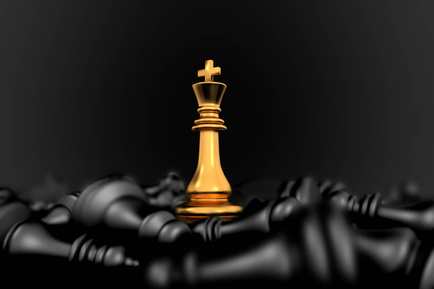 3D Illustration Schachfigur Königsgewinner steht auf gefallenen Figuren - Foto, Bild