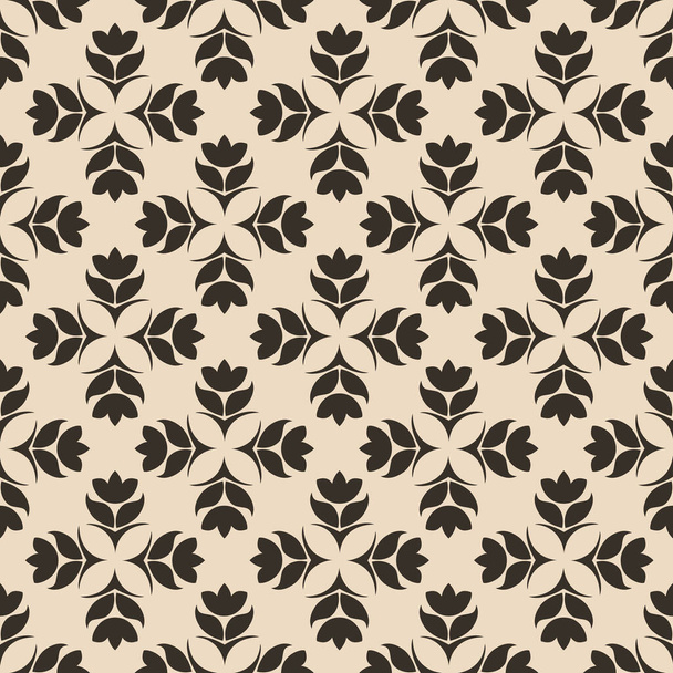 Seamless Pattern of abstract elements or butterflies and leaves with brown flowers on a beige background. Decoration for fabrics or tiles.EPS 10 - Vettoriali, immagini