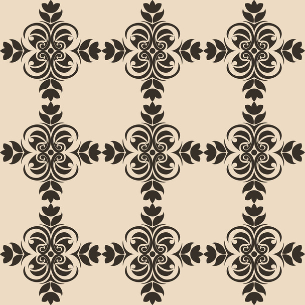 Seamless Pattern of abstract elements or butterflies and leaves with black flowers on a brown background. Decoration for fabrics or tiles.EPS 10 - ベクター画像