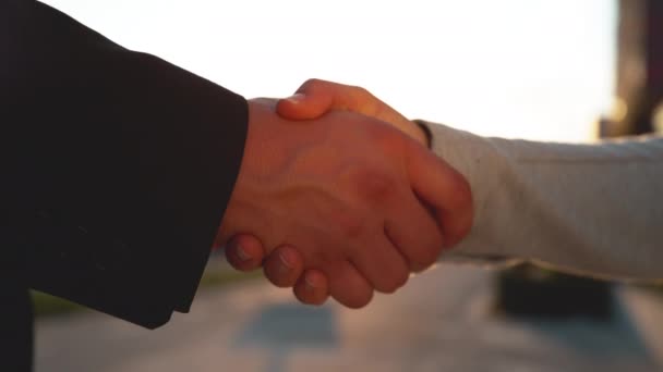クローズアップ:認識できないビジネスパートナーが取引をクローズした後に握手. - 映像、動画