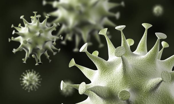 focolaio di cellule coronaviriche, un'epidemia di malattia coronavirica 2019-2020. COVID-19, causata dal virus SARS-CoV-2. rendering 3d
 - Foto, immagini