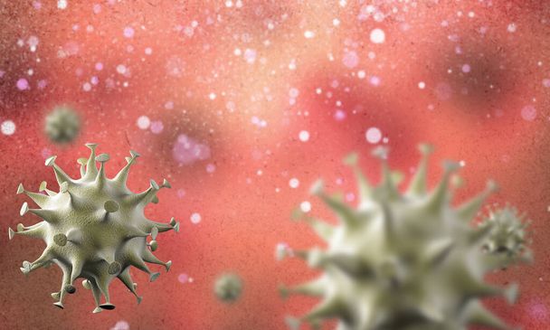 вспышка коронавирусных клеток, эпидемия коронавирусной болезни 2019-2020 гг. COVID-19, вызванный вирусом SARS-CoV-2. 3d-рендеринг
 - Фото, изображение