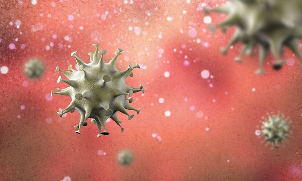 コロナウイルス感染症2019-2020年のコロナウイルス病の流行。Covid-19は、 Sars-Cov-2ウイルスによって引き起こされる。3Dレンダリング - 写真・画像