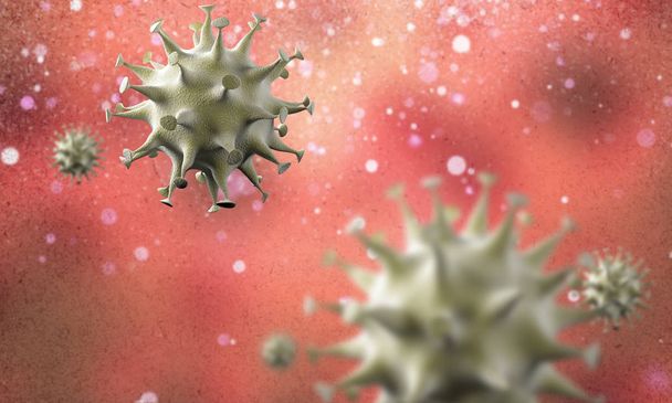 koronavírus-sejtek kitörése, a 2019-2020-as időszakra vonatkozó koronavírus-betegség járványa. Covid-19, amit a Sars-Cov-2 vírus okozott. 3D-s renderelés - Fotó, kép