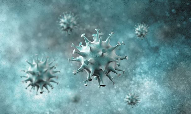 brote de células coronavirus, una epidemia de enfermedad coronavirus 2019-2020. COVID-19, causado por el virus SARS-CoV-2. renderizado 3d
 - Foto, Imagen