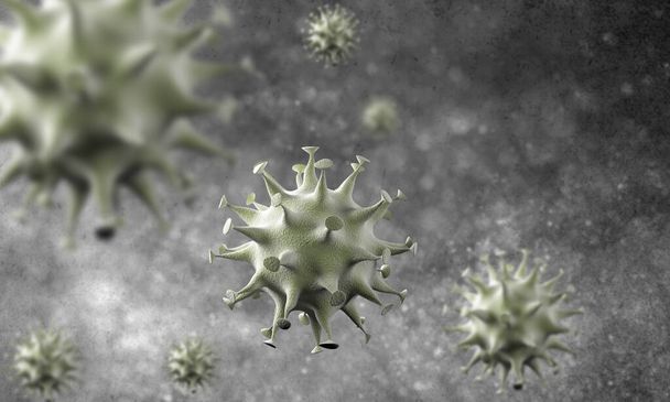 surto de células coronavírus, uma epidemia de doença por coronavírus 2019-2020. COVID-19, causada pelo vírus SARS-CoV-2. Renderização 3d
 - Foto, Imagem