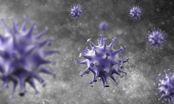 focolaio di cellule coronaviriche, un'epidemia di malattia coronavirica 2019-2020. COVID-19, causata dal virus SARS-CoV-2. rendering 3d
 - Foto, immagini