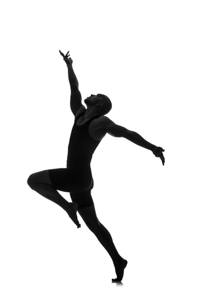 Silhouette eines männlichen Tänzers isoliert auf weiß - Foto, Bild
