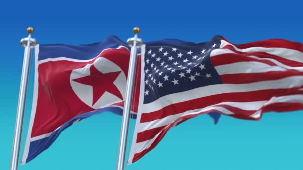 4k Kusursuz Amerika Birleşik Devletleri & Kuzey Kore Bayrağı arka planı, Usa US Prk. - Video, Çekim