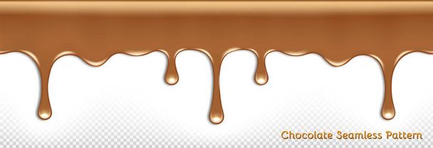 patrón horizontal sin costuras de goteo de chocolate con leche derretida sobre un fondo vectorial aislado transparente
 - Vector, imagen