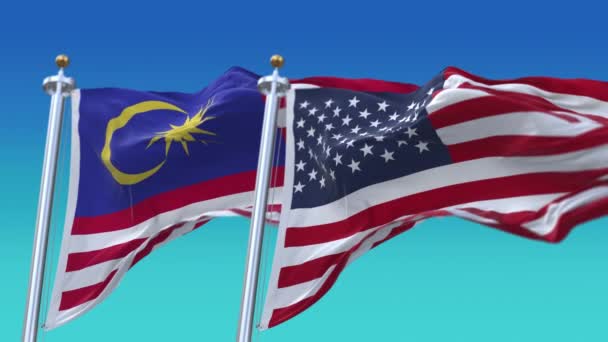 4k Ηνωμένες Πολιτείες της Αμερικής Usa και Μαλαισία Εθνική σημαία φόντο. - Πλάνα, βίντεο