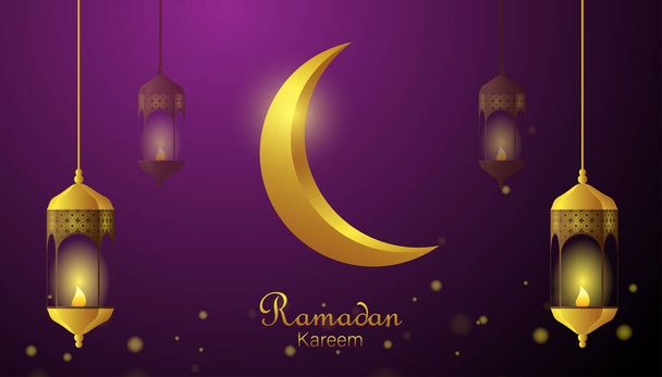 Концепция приветствия Рамадана Карима. Полумесяц с горящей свечой ночью. Векторная иллюстрация
. - Вектор,изображение