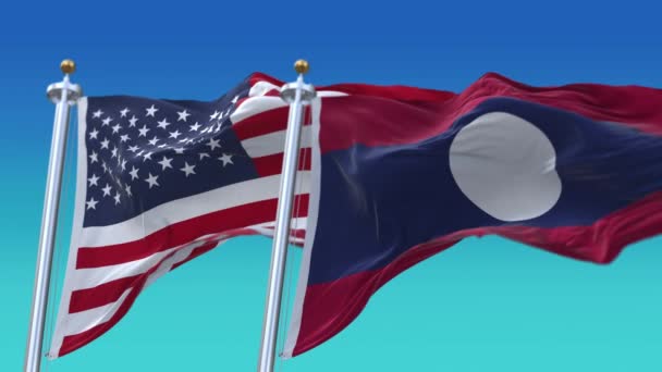 4k Ηνωμένες Πολιτείες της Αμερικής Usa και Λάος Εθνική σημαία φόντο. - Πλάνα, βίντεο
