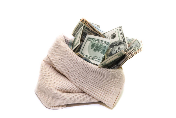 Dolary amerykańskie w torbie odizolowane na białym tle - Zdjęcie, obraz