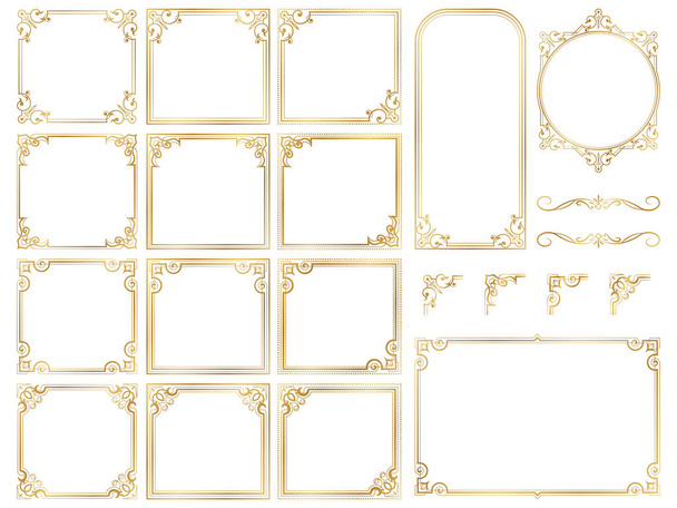 Golden ornate frames and scroll elements. - Vector, Image