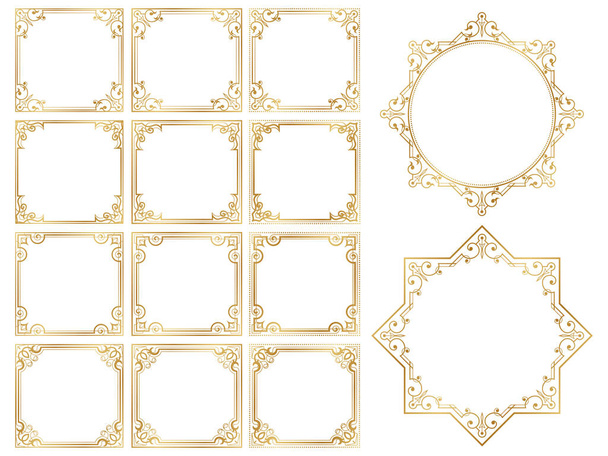 Golden ornate frames and scroll elements. - Vector, imagen