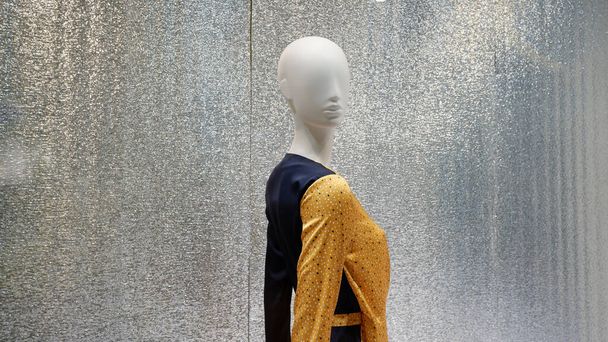 Маннекін з чорно-жовтим платтям
  - Фото, зображення