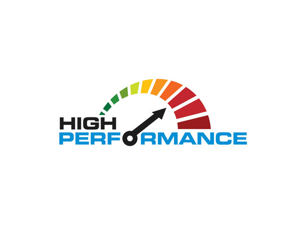 Logo du mot-symbole vitesse haute performance avec illustration de la jauge de vitesse sur la puissance maximale - Vecteur, image