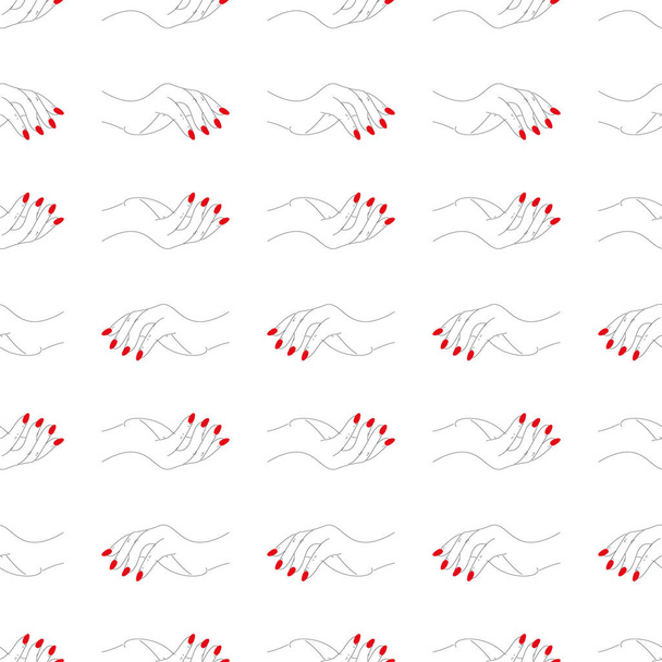 Vector hands with red nails seamless pattern print background - Vektor, kép