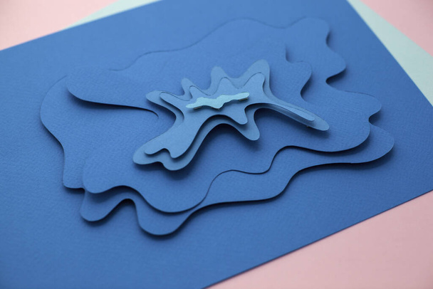 Paper art and cut wave in blue color. - Foto, afbeelding