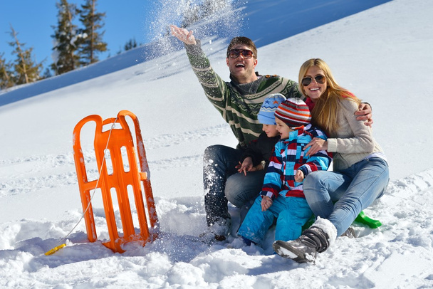 Family having fun on fresh snow at winter vacation - Foto, immagini