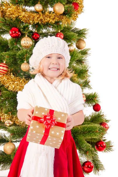 The portrait of the little child smiling and holding present box - Foto, immagini