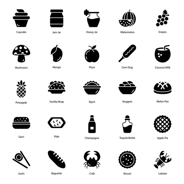 Aliments et boissons nutritifs Emballage d'icônes remplies
  - Vecteur, image