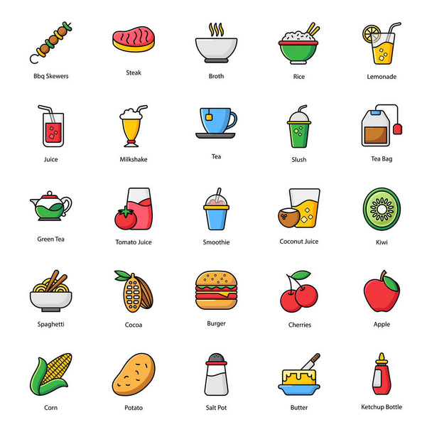 Alimentos y bebidas ecológicas Paquete de iconos planos
  - Vector, Imagen