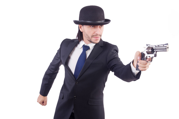 Homme avec pistolet isolé sur le blanc - Photo, image