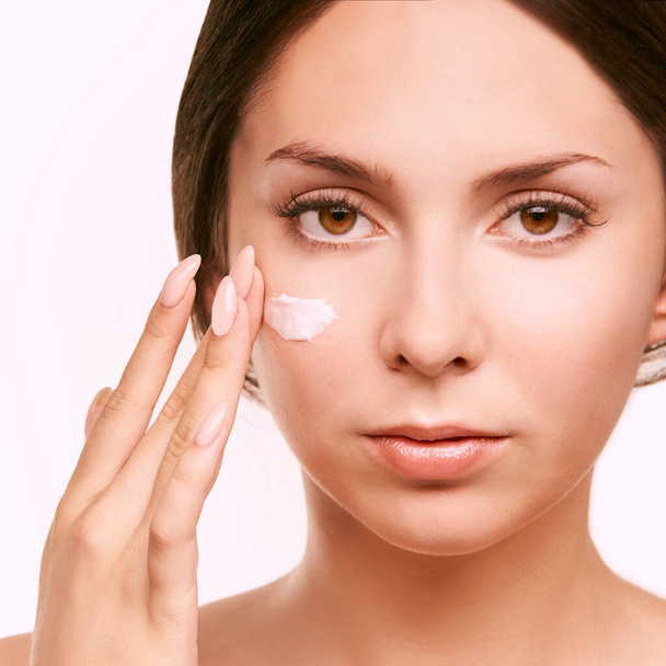 Anti aging women face skin care. Detox facial cream. Young girl beauty portrait - Φωτογραφία, εικόνα