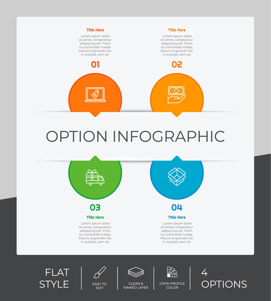 El diseño vectorial infográfico con 4 opciones se puede utilizar para el flujo de trabajo, la presentación y el propósito comercial
. - Vector, Imagen