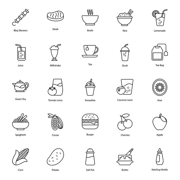 Linha de Alimentos Orgânicos e Bebidas Icons Pack
  - Vetor, Imagem