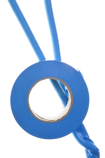 blaue Stromkabel mit Isolierband - Foto, Bild