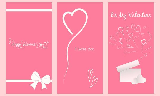 Set of three cards for Valentine's day.  I love you. Three-dimensional drawing. Vector illustration. Pink postcards. Stock vector illustration. - Vetor, Imagem