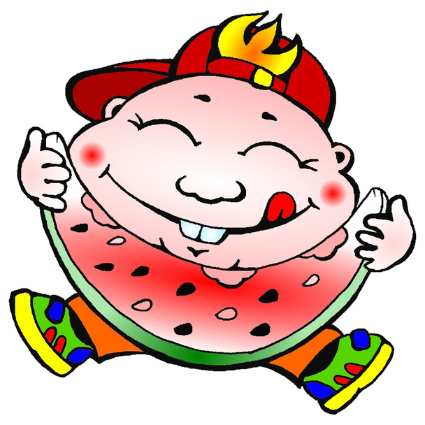 Fiú, és öröm az étkezési görögdinnye vektor - Vektor, kép
