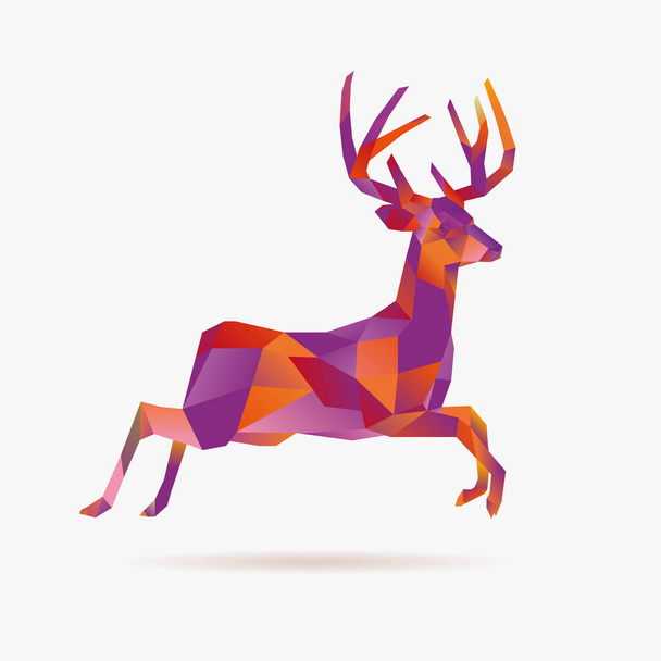 Jumping christmas low poly deer, vector illustration - Vektör, Görsel