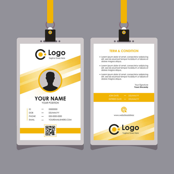Abstrakcyjny projekt żółto-białej karty identyfikacyjnej, wektor legitymacji zawodowej dla pracownika i innych - Wektor, obraz
