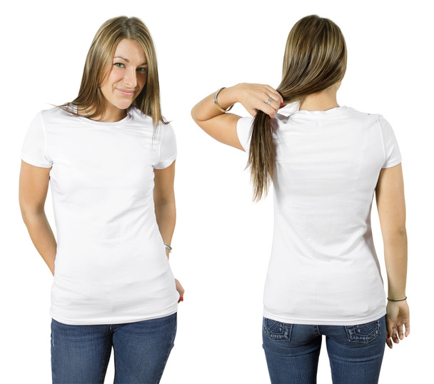 Female wearing blank white shirt - Фото, изображение