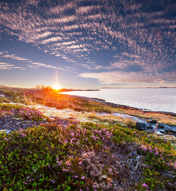 Escénica puesta de sol de colores en la costa del mar. Bueno para el fondo de pantalla o imagen de fondo. Hermosos paisajes naturales - Foto, imagen