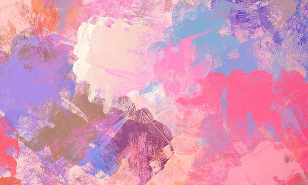 Abstract background art. 2d illustration. Expressive oil painting. Brushstrokes on canvas. Modern art. Multi color backdrop. Contemporary art. Expression. Artistic digital palette. - 写真・画像