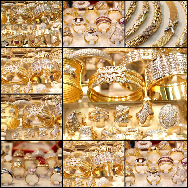 Beautiful golden jewelry collage - Photo, Image