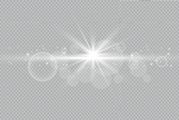 Białe piękne światło eksploduje wraz z przezroczystą eksplozją. Wektor, jasna ilustracja dla doskonałego efektu z musujących. Jasna Gwiazda. Przezroczysty połysk gradientu połysku, jasny błysk. - Wektor, obraz