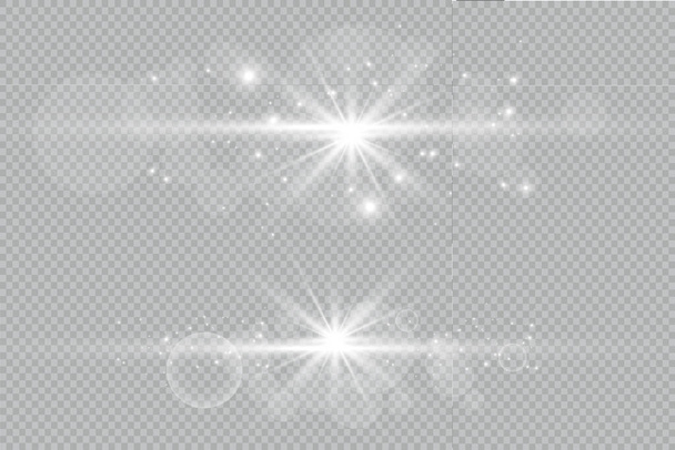 白い美しい光は、透明な爆発で爆発します。キラキラと完璧な効果のためのベクトル、明るいイラスト。明るい星。光沢のあるグラデーション、明るいフラッシュの透明輝き. - ベクター画像
