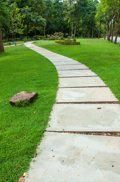 Walkway on green grassy in park - Photo, Image